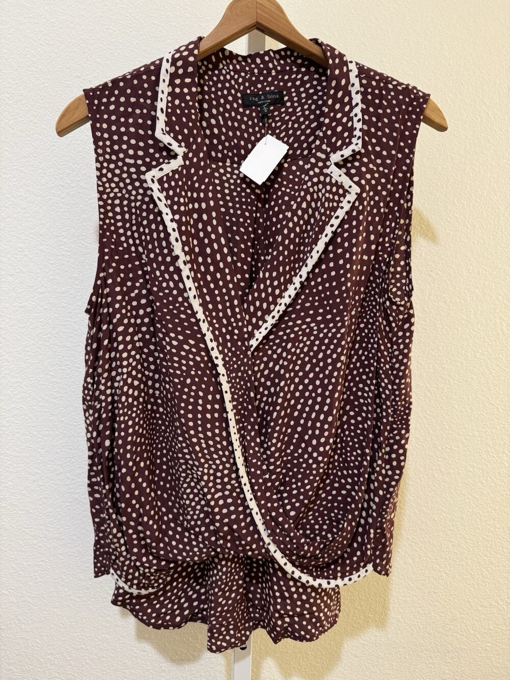 Rag & Bone Dean Polka Dot Wrap Top Sleeveless Size L NEW